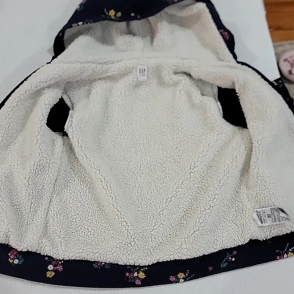 Gap floral full zip fleece lined hoodie Girls size 8 - Picture 6 of 7